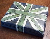 Hand-painted vintage box Union Jack olive green