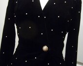 Vintage Black Velvet Formal Outfit Long Skirt & Pearl Studded Jacket Womens 7-8