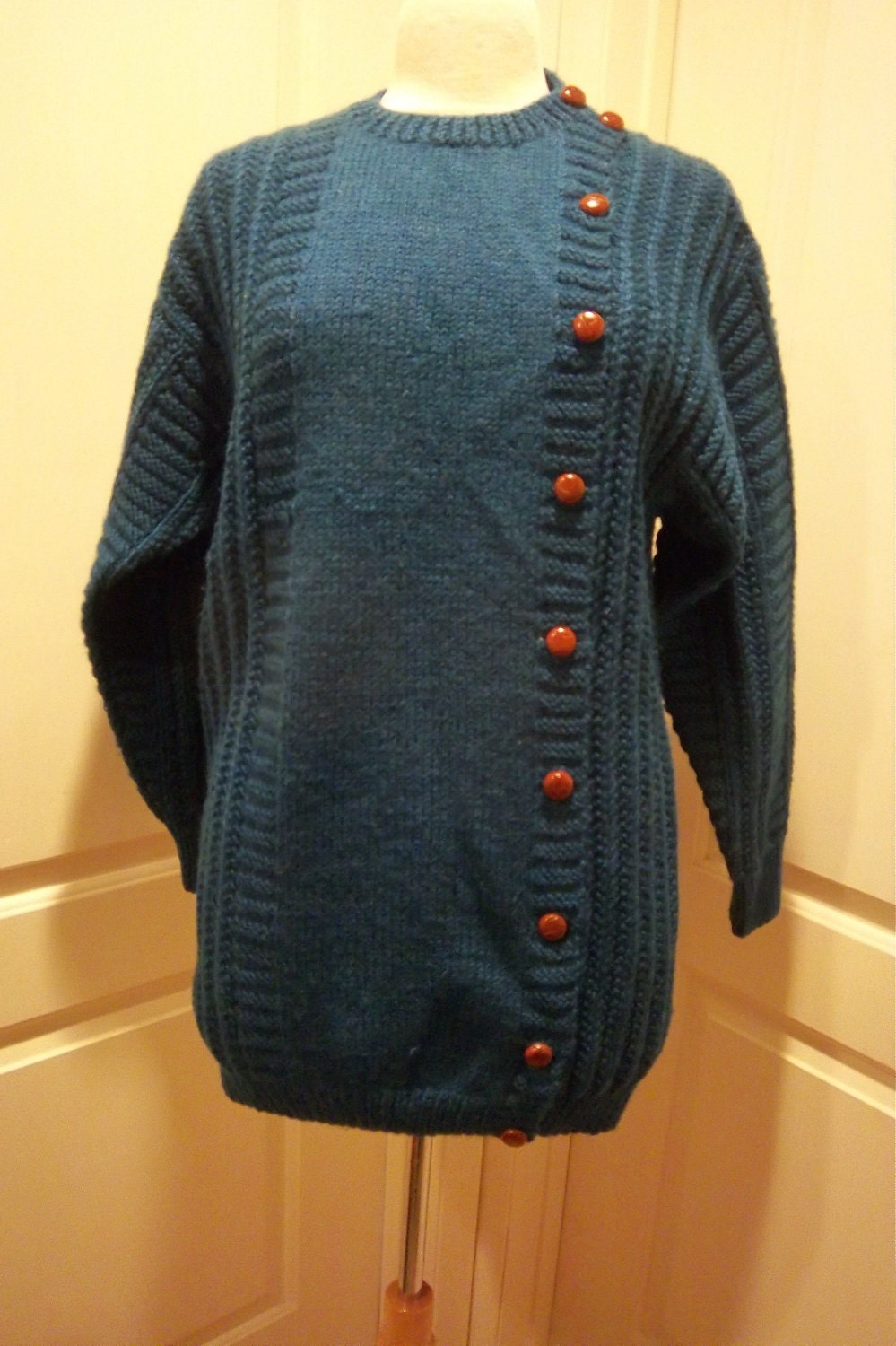 Vintage Wool Assymetrical Long Sweater Deep Teal Anne Klein size M