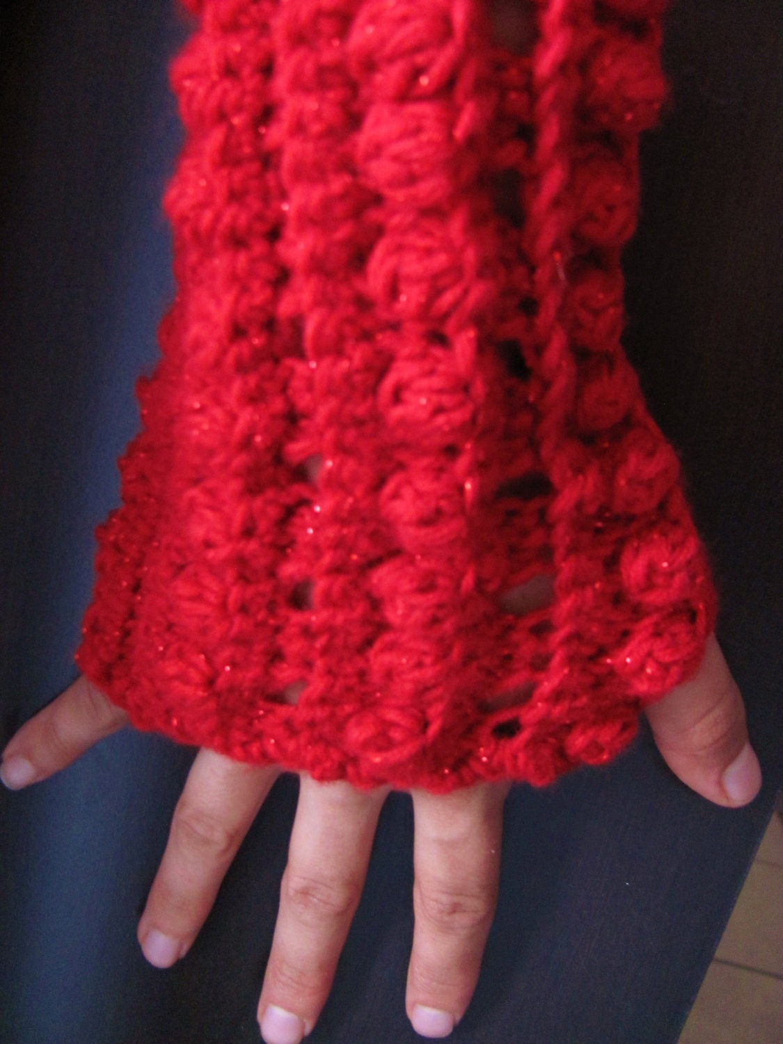 Red Scarf and fingerless glove hand crochet ValintinesDay gift set