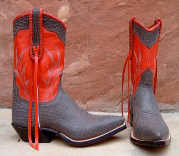 Grey Sharkskin & Red Leather Cowboy/cowgirl Boots Custom Hand Made to your feet/foot