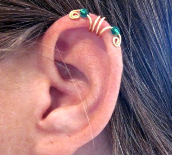 No Piercing "Crystal Double Up" Ear Cuff for Cartilage Helix Handmade 1 Cuff Color Choices