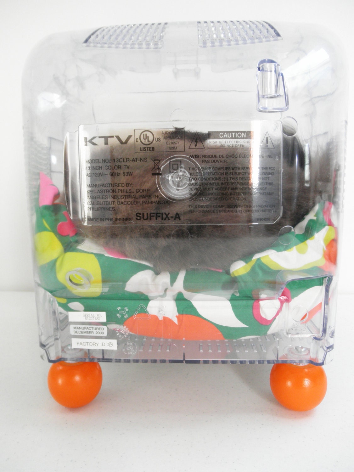 Upcycled T.V. Pet Bed - Cat Bed - Dog Bed - Mod Retro - Large Floral Mod Print - Good Mood Comfy Furniture
