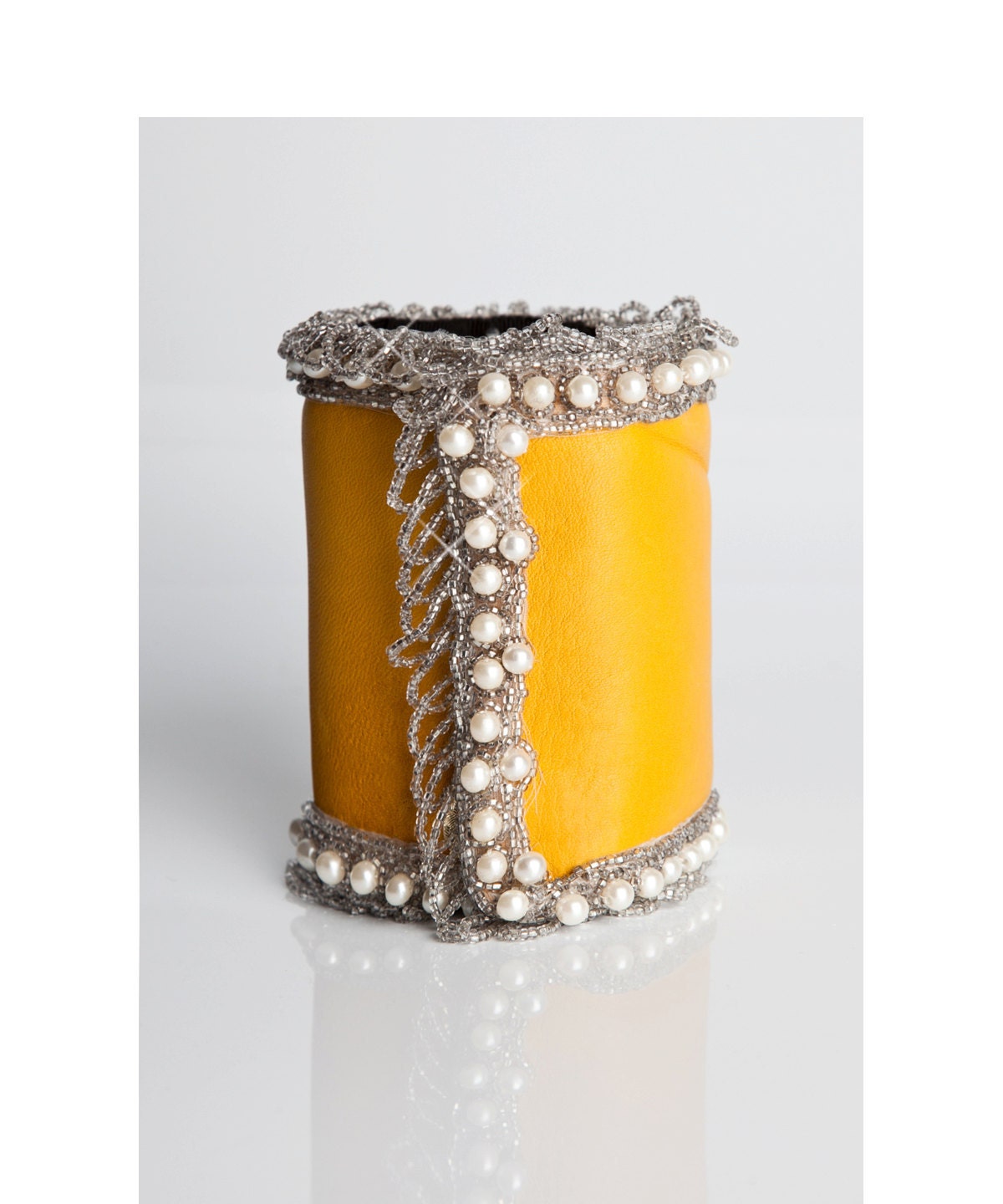 Sunshine Yellow Cuff With Vintage Pearls - Citrine Dream
