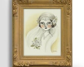 Pencil Drawing, Original Art, Wedding Gift, Wedding Illustration - The Bride by Amalia K - TheWishForest