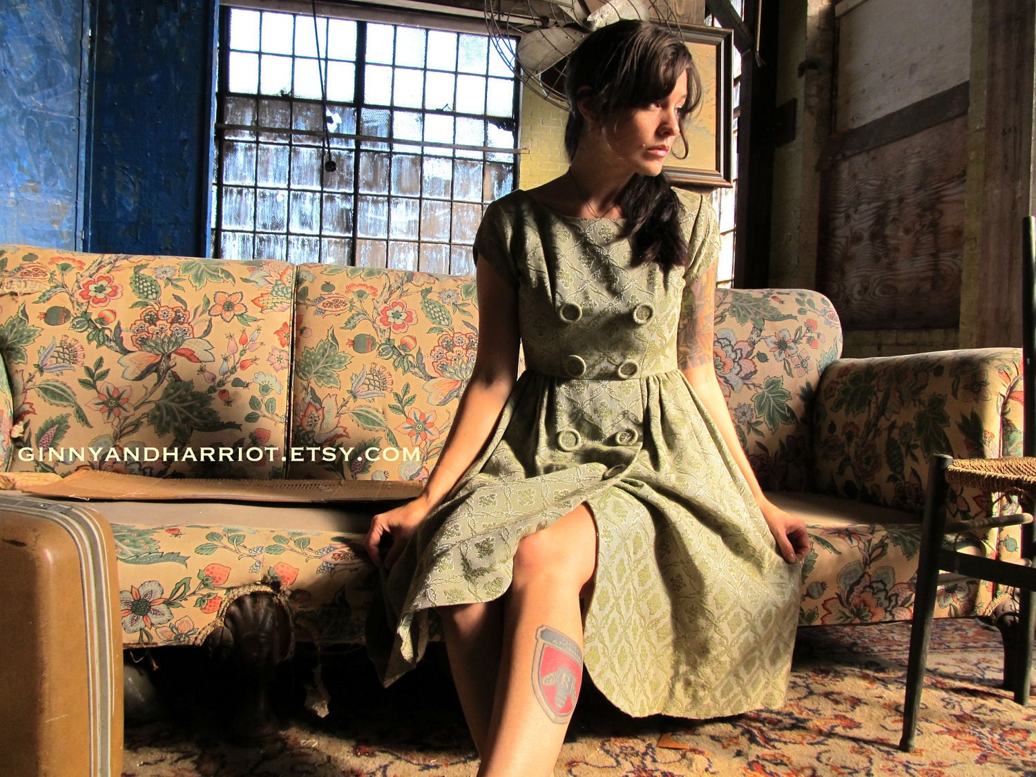celery sweetie. 1950s cocktail dress. vintage sage green brocade party dress. size small
