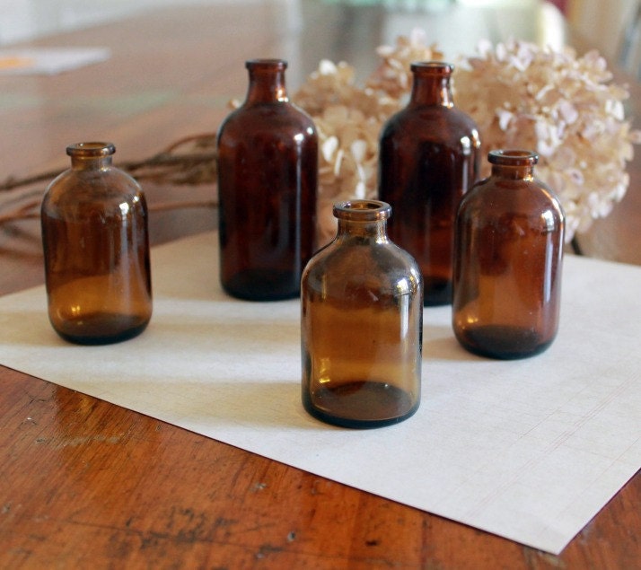 Vintage Apothecary Bottles, set of 5