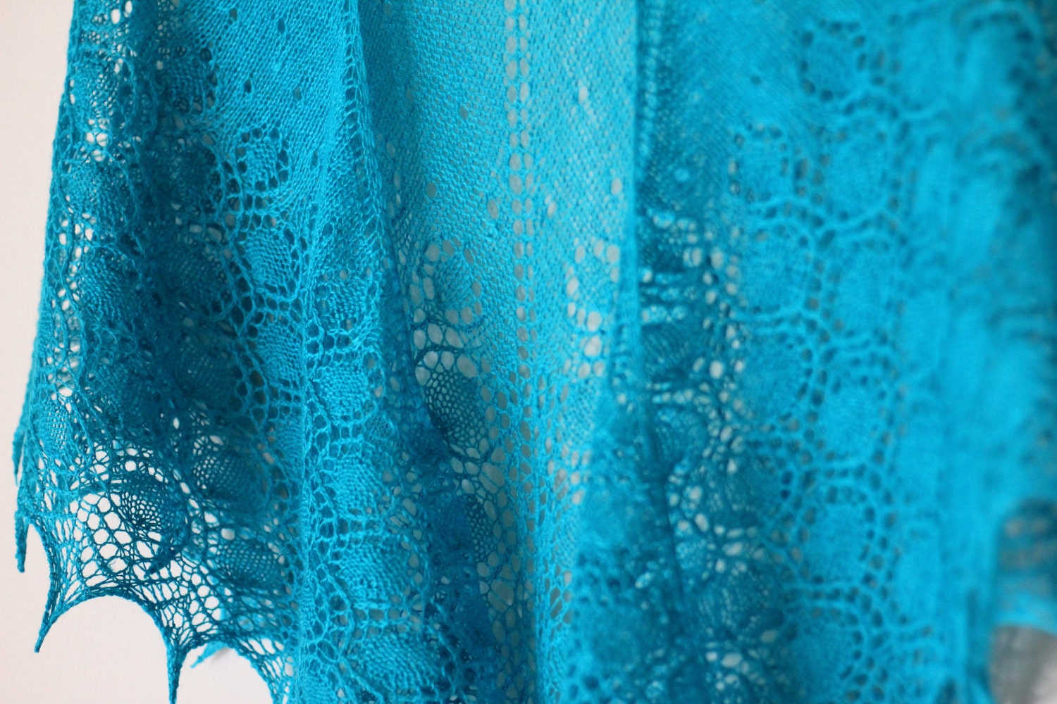 Hand knit shawl in turquoise blue aqua lace  scarf gift for her MADE TO ORDER