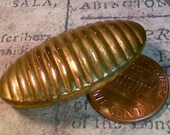Large Vintage Gold Metal Button Ribbed Oval 1-1/2 Inch 38mm