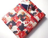 iPad 2 Cover - iPad 3 Sleeve - iPad 1 Case - Zippered Pocket Padded Tablet case - Kimono pattern fabric cherry blossoms chrysanthemum red