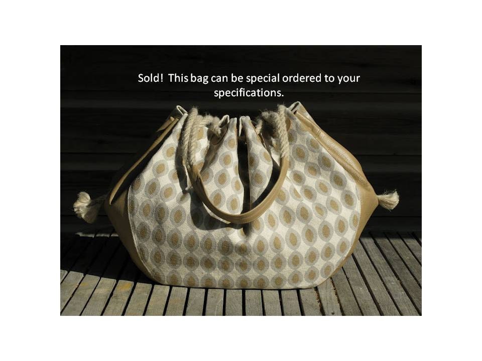 Custom Designer Original Hemp & Leather Handbags - 29"  x 17,"  and 5" x 7" Leather Pocket Inside ('Gold Leaf' Edition 2, Number I)