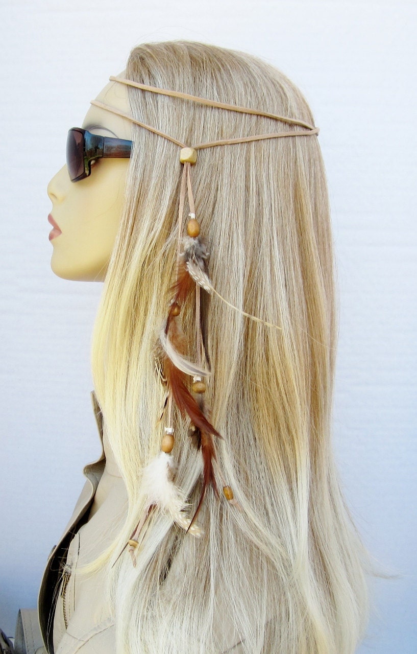 TINY DANCER hippie headband feathers suede