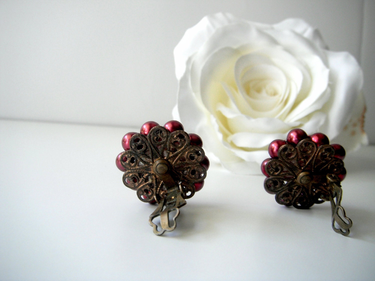 Lovely Vintage Maroon Cluster Earrings