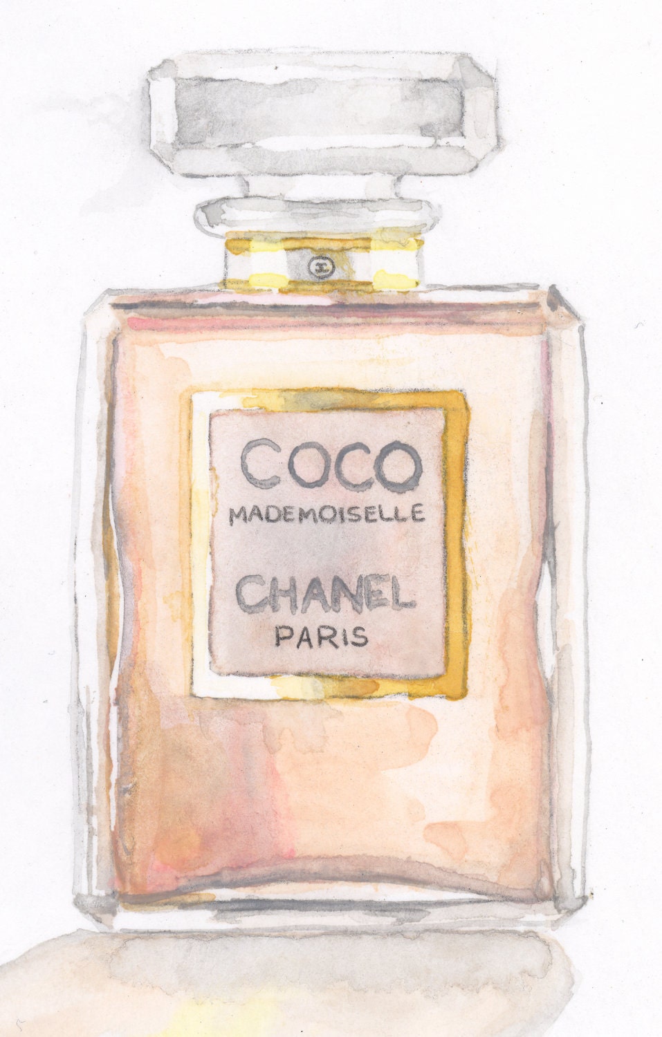 Coco Mademoiselle Chanel Painting Watercolor Eau de Parfum Paris Perfume Bottle - Digital Print 6 x 9