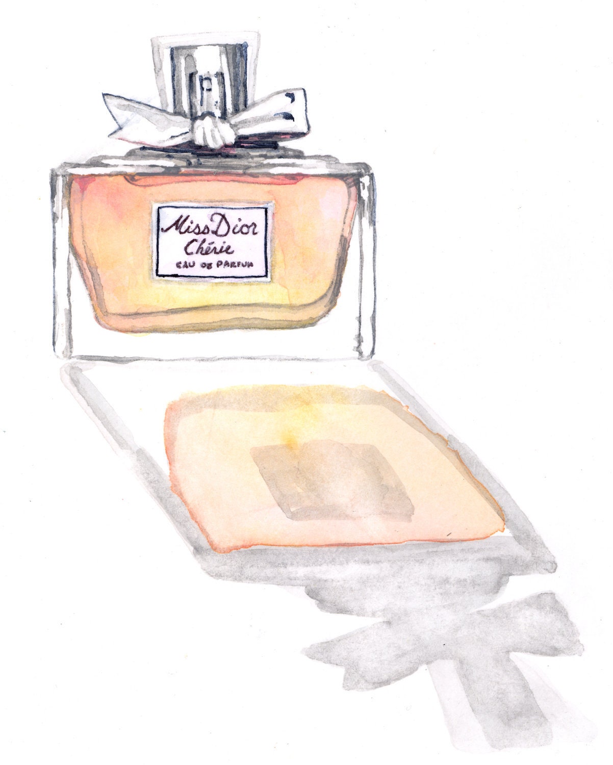 Miss Dior Cherie Painting Watercolor Eau de Parfum Paris Perfume Bottle with bow - Digital Print 6 x 9