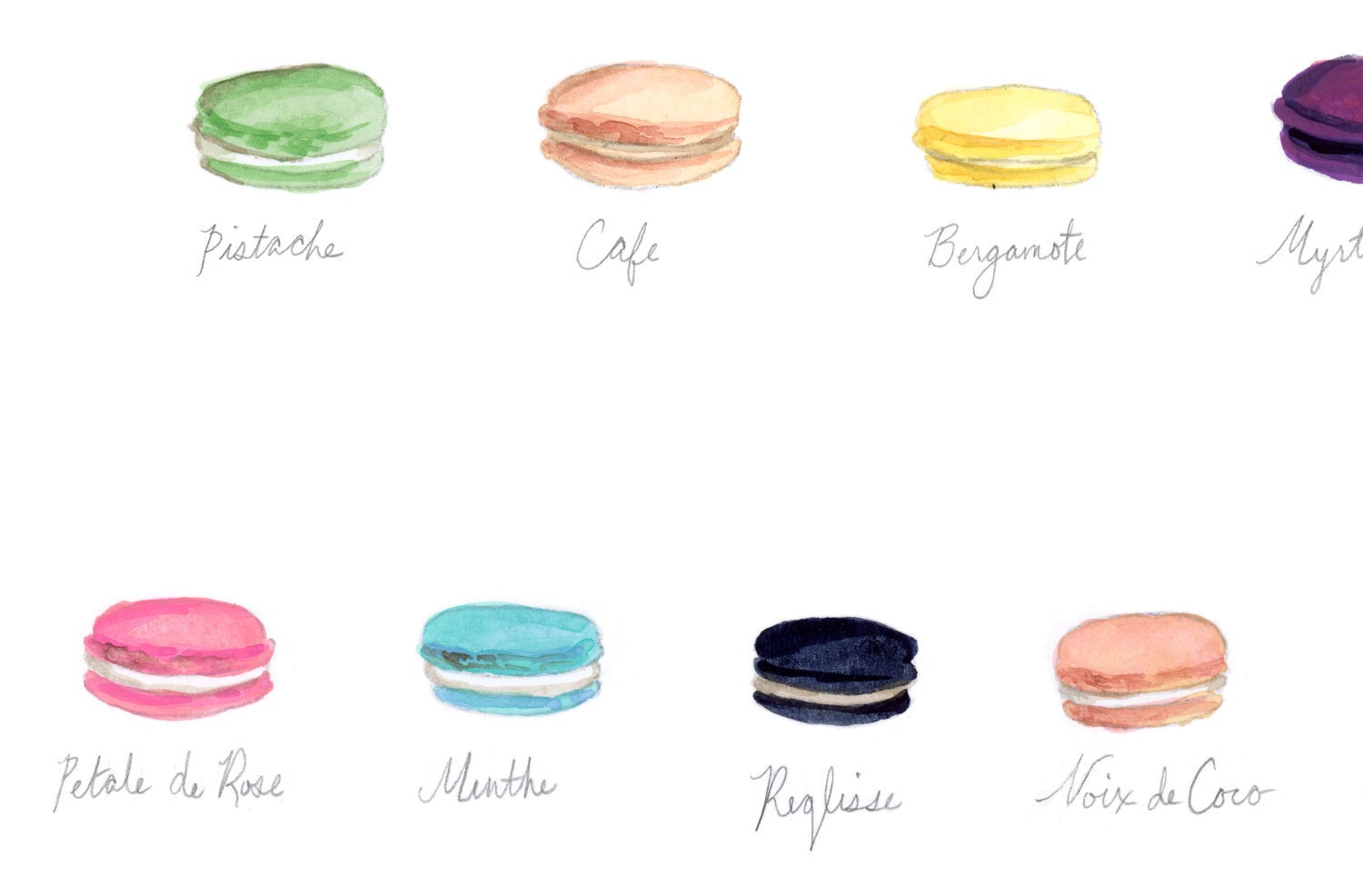 Macaron Flavors Laduree Menu Chart Watercolor Painting - Digital Print 8 x 10 Laure