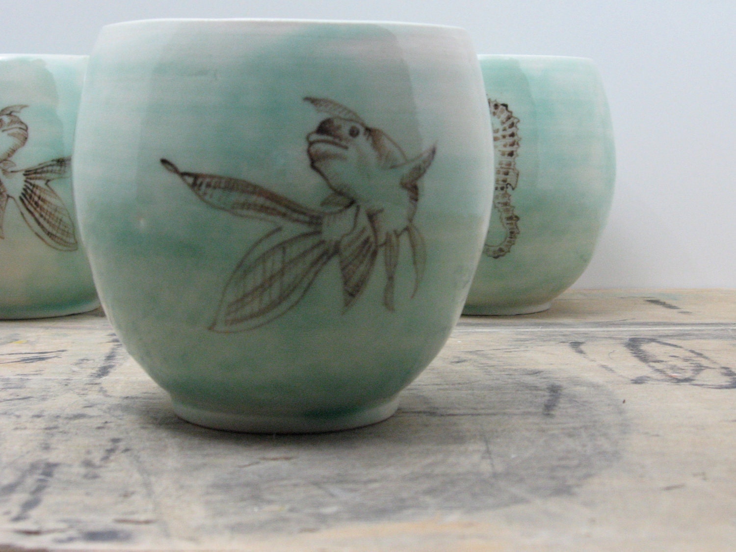 Porcelain Green Goldfish Tumbler