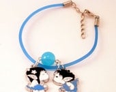 Blue charm  bracelet Kissing Elves pixies Boyfriend Girlfriend cute