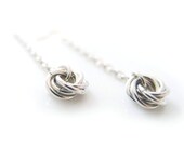 Silver Dangle Earrings, Love Knot Earrings, Baby Love Knots, Flower Chainmail Earrings, Romantic Earrings, OOAK by JeannieRichard
