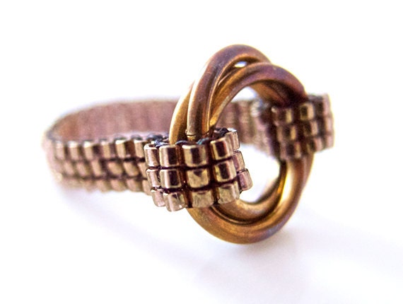 Brass Infinity Ring, Infinity Ring, Brass Chainmaille, Love Ring, Patina Ring, Bronze Beaded Ring, OOAK Ring, Handmade by JeannieRichard