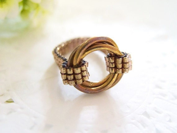 Brass Infinity Ring, Infinity Ring, Brass Chainmaille, Love Ring, Patina Ring, Bronze Beaded Ring, OOAK Ring, Handmade by JeannieRichard