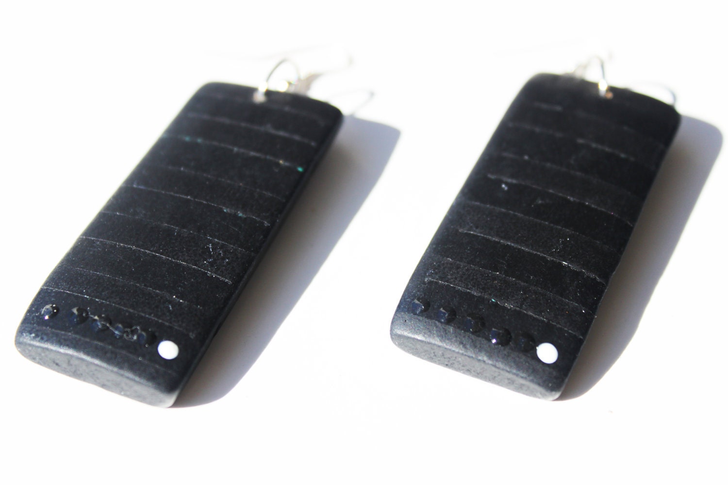 Black on Black Striped Dangle Rectangle Earrings by Cre8tivesoul