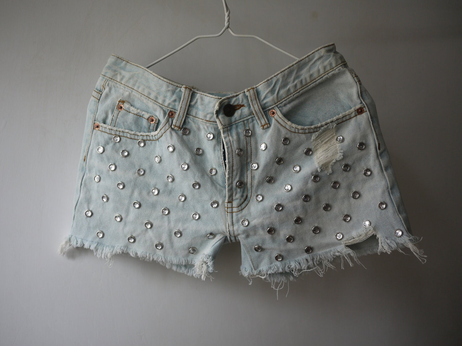 Vintage studded denim hot pants by Minimal Chic