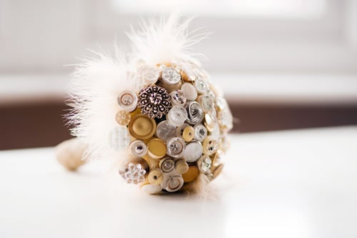 Vintage Button Bouquet - Betsy Bouquet Gold Glass and Ivory Buttons - Bridal
