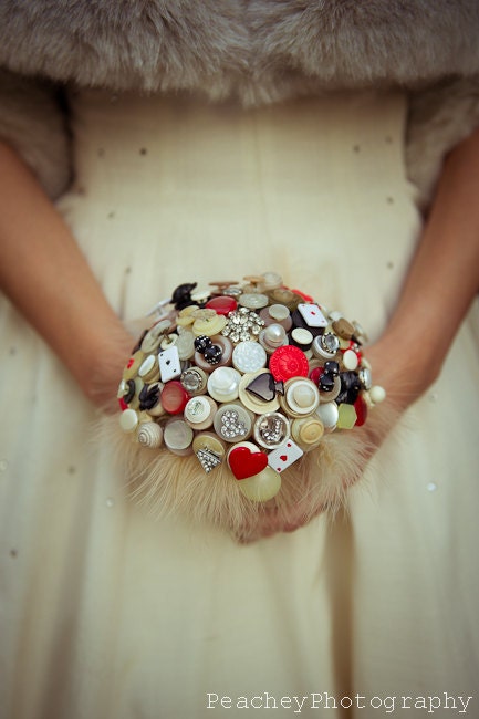 Lady Luck Button Bouquet - retro vegas vintage button bridal bouquet