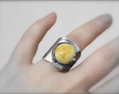 silver ring coctail oxidized amber autumn designer artistic contemporary