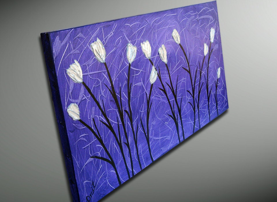 ON SALE Large Abstract Flowers Impasto painting metallic Tulips Modern palette knife canvas - Contemporary Fine Art by Orit