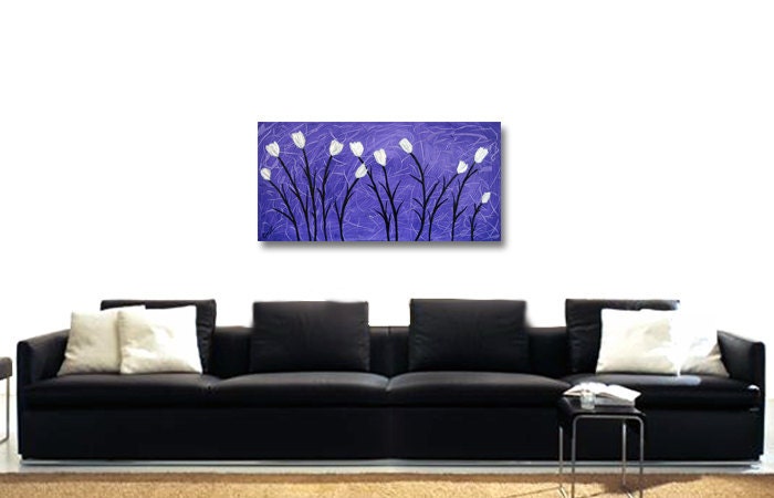 ON SALE Large Abstract Flowers Impasto painting metallic Tulips Modern palette knife canvas - Contemporary Fine Art by Orit