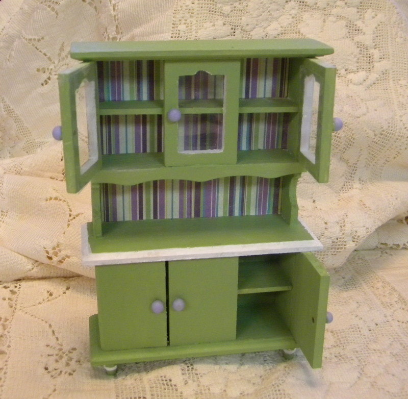 Green cupboard for kitchen bath or living room dollhouse miniature