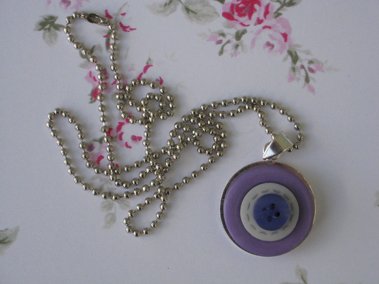 Stacked Button Necklace, Purple And Silver Gift For Teen