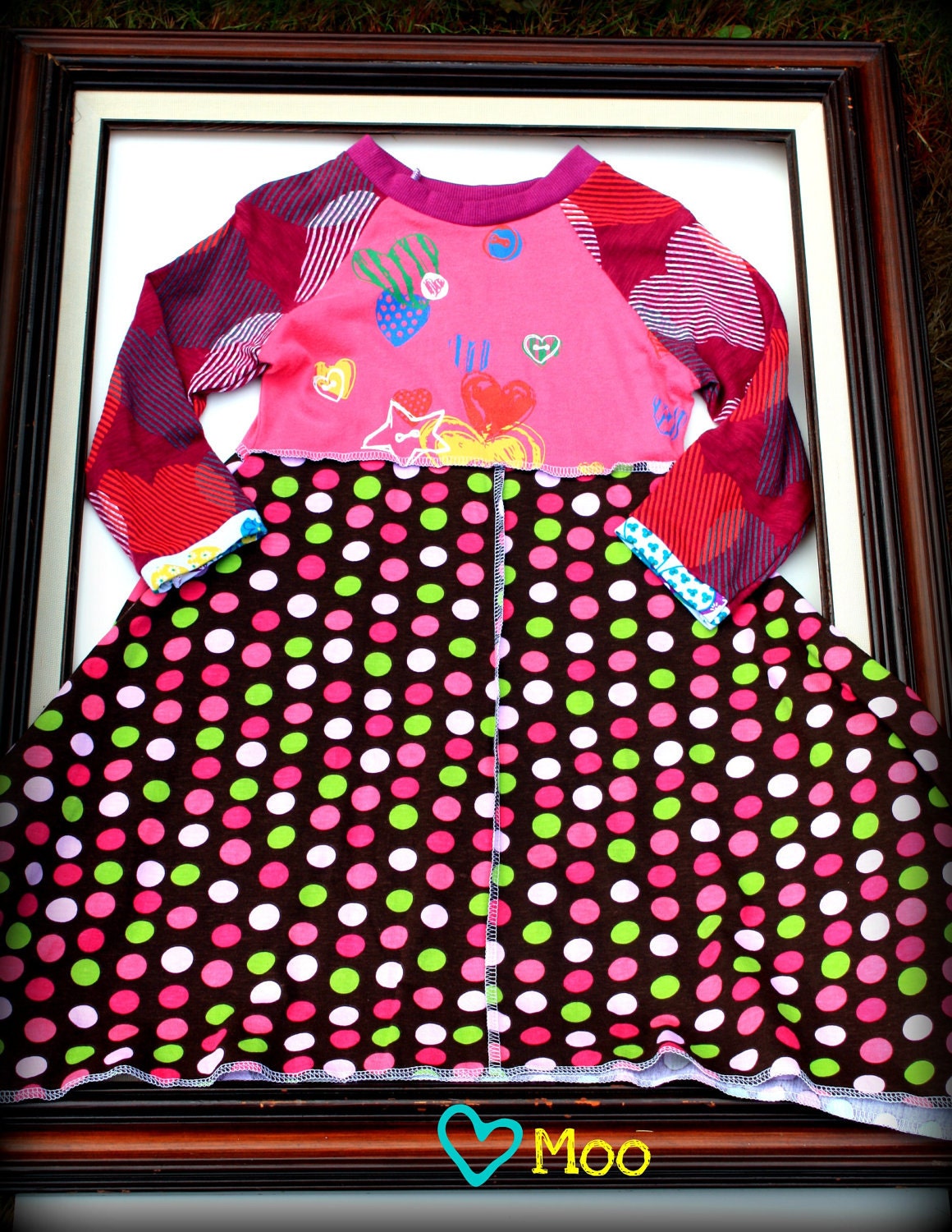 Love Moo "Scribbled Hearts" asymmetric upcycled dress size 3/4