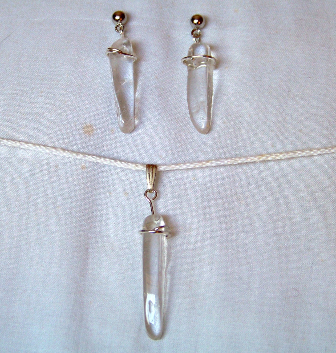 Quartz Crystal Earrings amd Pendant Set