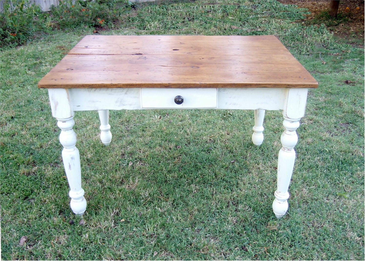 The "Petite" White Harvest Farm Table With Drawer- made from reclaimed material