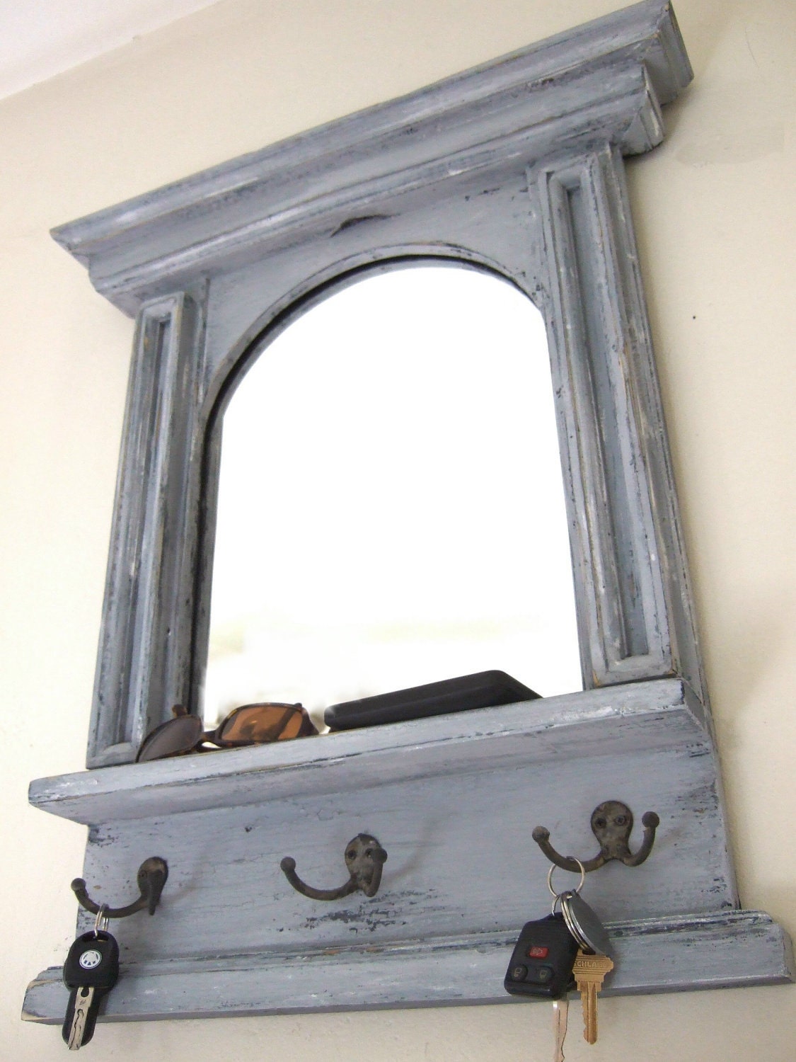 The Arch Mirror with Shelf & Hooks  - French Architectural design