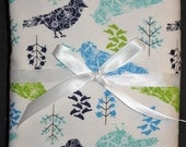 Extra Large Receiving/Swaddle Blanket- Blue & Green BIRDS 40 x 40 inches
