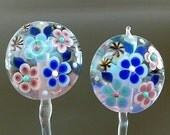 Pikalda:Handmade lampwork 2 beads pair-Flower Blossom-EARRING-SRA--make to order--