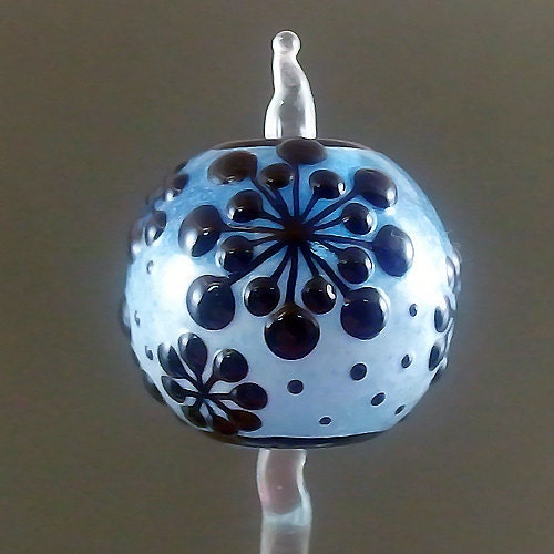 Pikalda : Handmade lampwork 1 glass single bead dot line winter-'Snowflake'-SRA-make to order