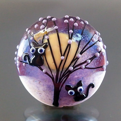 Pikalda : Handmade lampwork 1 glass bead focal-'Black Cat'-SRA-make to order