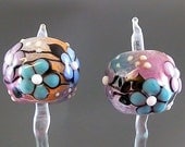 Pikalda:Handmade lampwork 2 beads pair earring-'Aura Garden'-SRA-make to order-