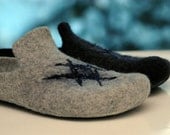 Felted slippers Rhombus unisex grey black