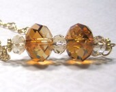 Swarovski Elements Crystal Copper and Crystal Golden Shadow Roundel Pendant Gold Filled Necklace