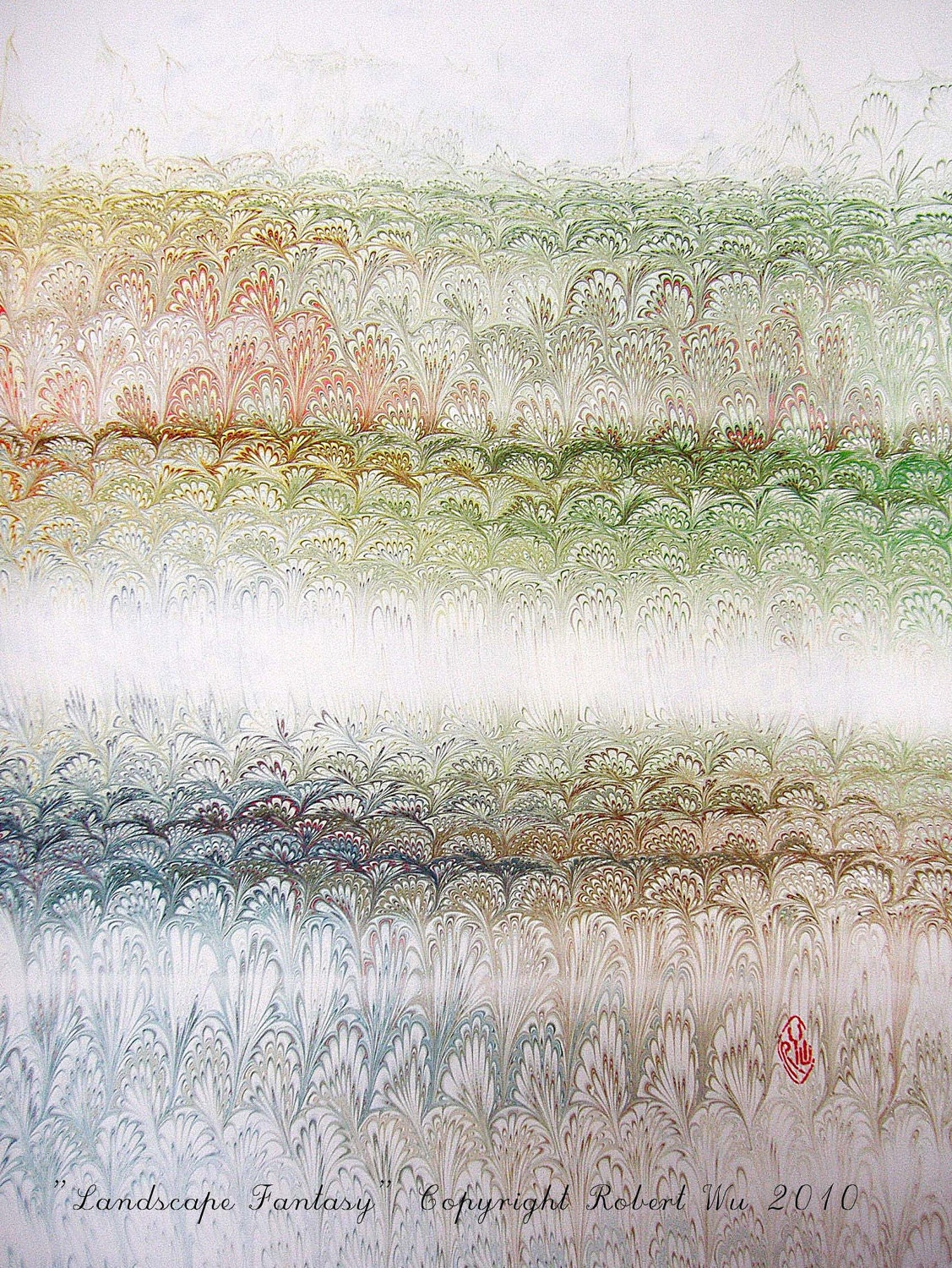 Landscape Fantasy - Original Marbling Art, Marbled Paper, The Original "Marbled Graphics"TM by Robert Wu