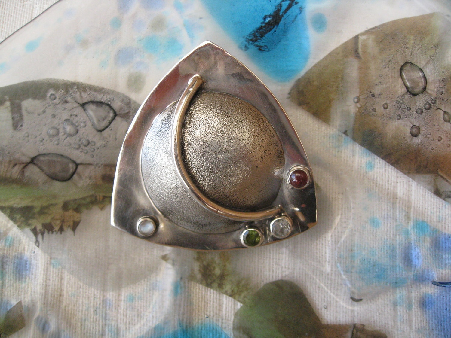 My World Pendant, fine silver and gemstones