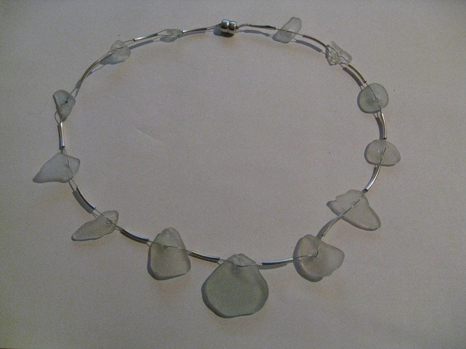 Statement Necklace, blanc North sea glass and fine silver. Eco Friendly