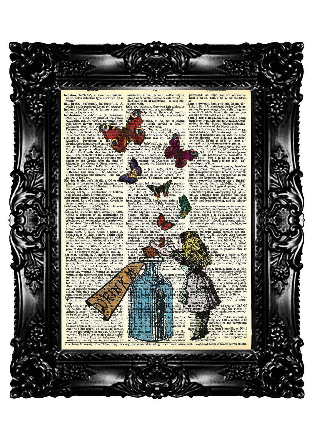 DRINK ME  Alice in Wonderland 18 Dictionary Print  Art Prints Upcycled Book  Vintage Book Print  Vintage Book Page    Buy 3 get 4th free