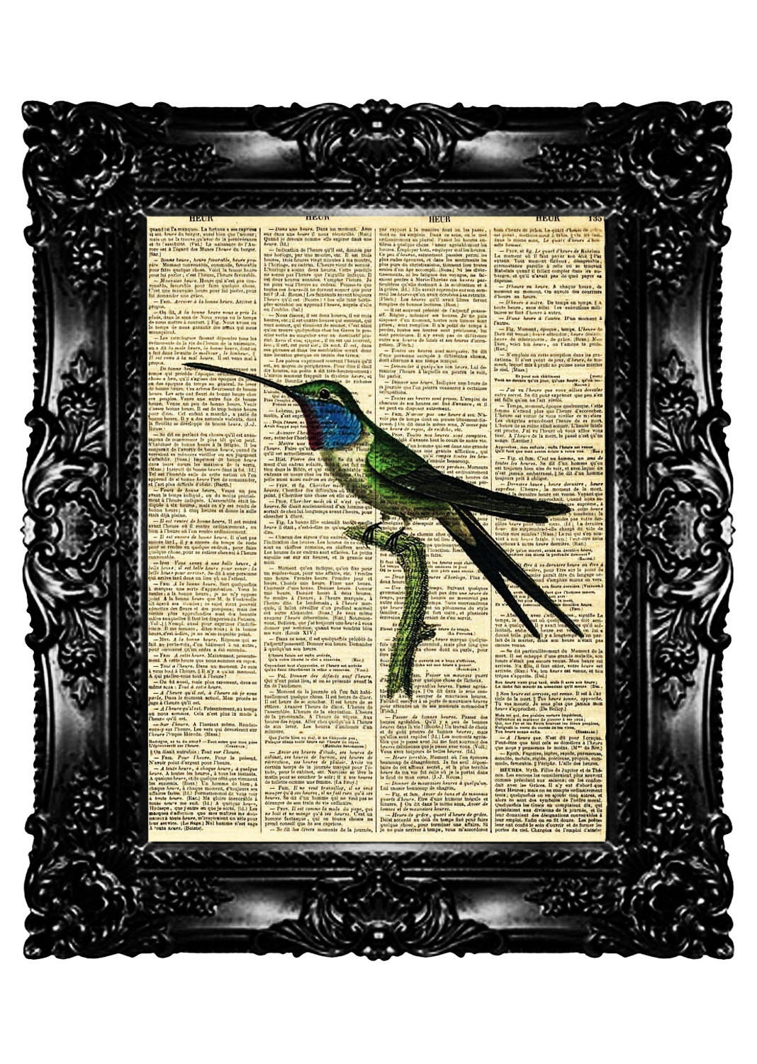 Upcycled Book Dictionary Print Art Prints Vintage Book Print Vintage Book Page Recycled  Elegant Hummingbird Buy 3 get 4th free